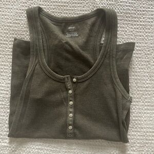 Aerie Olive Green Waffle Knit Tank Size S